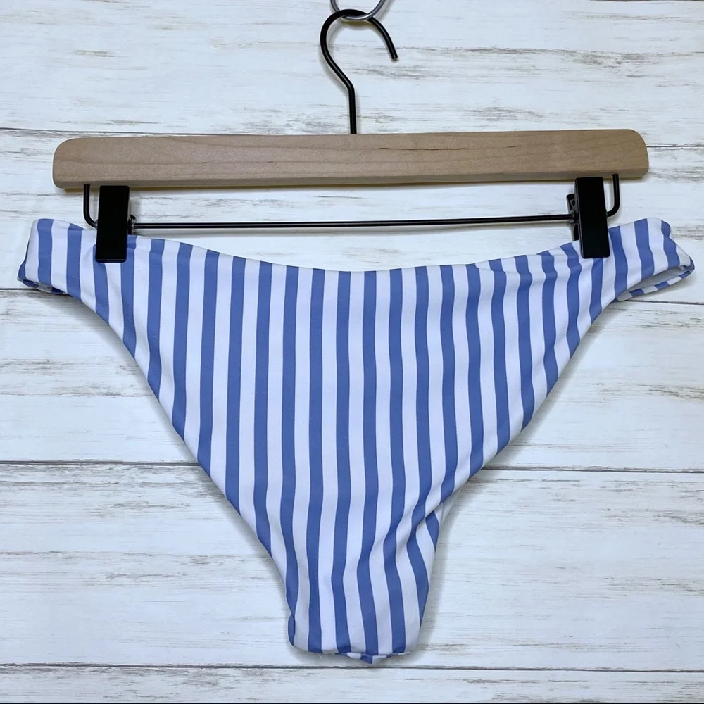 Shein Blue White Striped Bikini Swim Bottom - Small